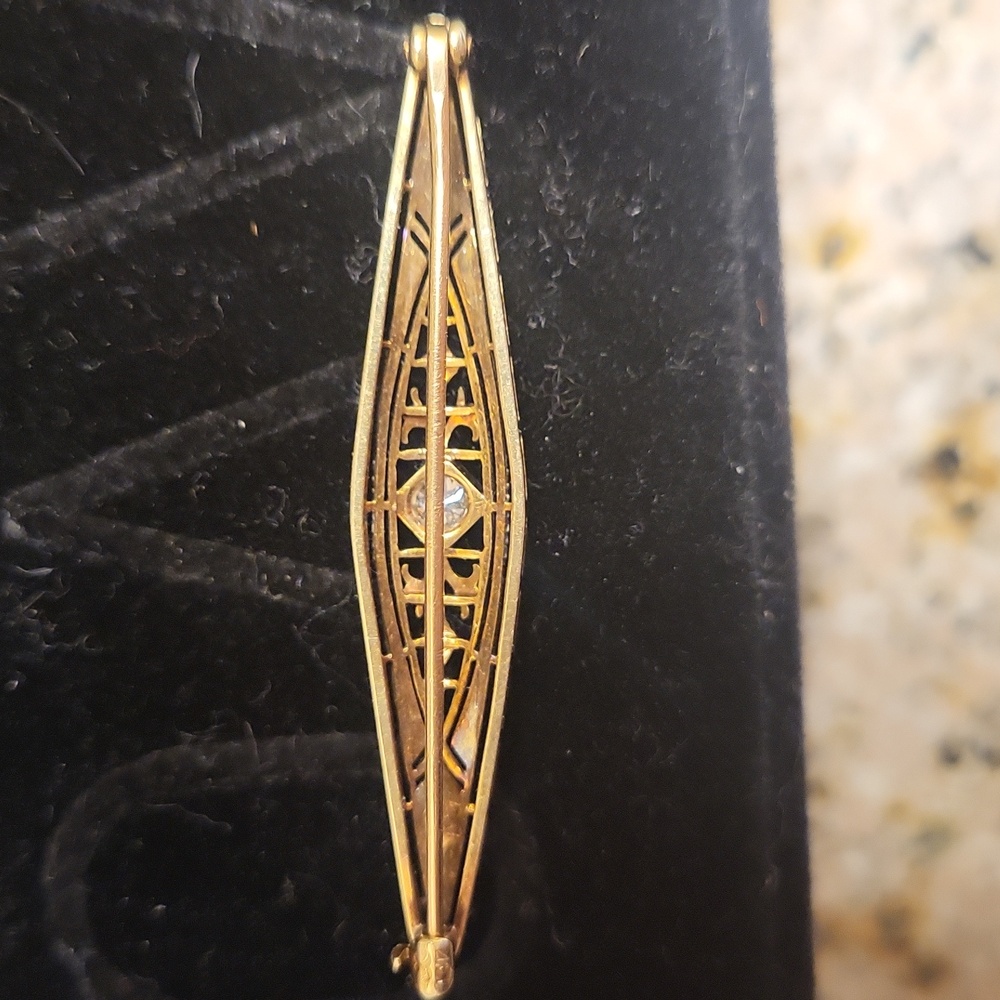 Vintage 1930's PLATINUM/ WHITE GOLD  Art Deco Filigree Pin/Brooch - Picture 4 of 6